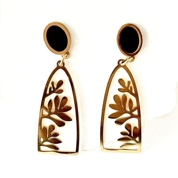 Dangle Drop Earrings Women's Gold tone Statement Earrings Nature Theme NWT - Picture 4 of 6